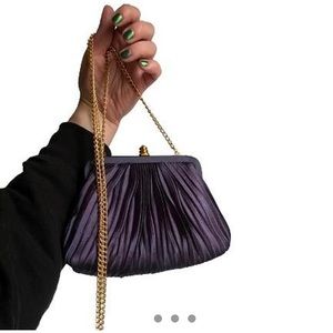 Vintage 1990s Navy and gold handmade plisse and pleated Sasha NY chain purse